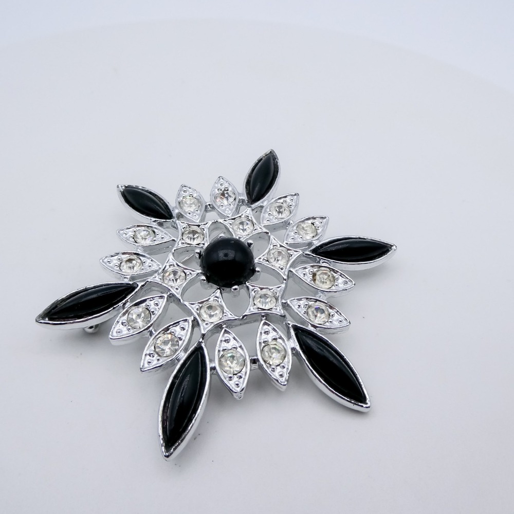 Vintage Emmons Tuxedo Rhinestone Silvertone 2.4" Unisex Signed Brooch Pin
